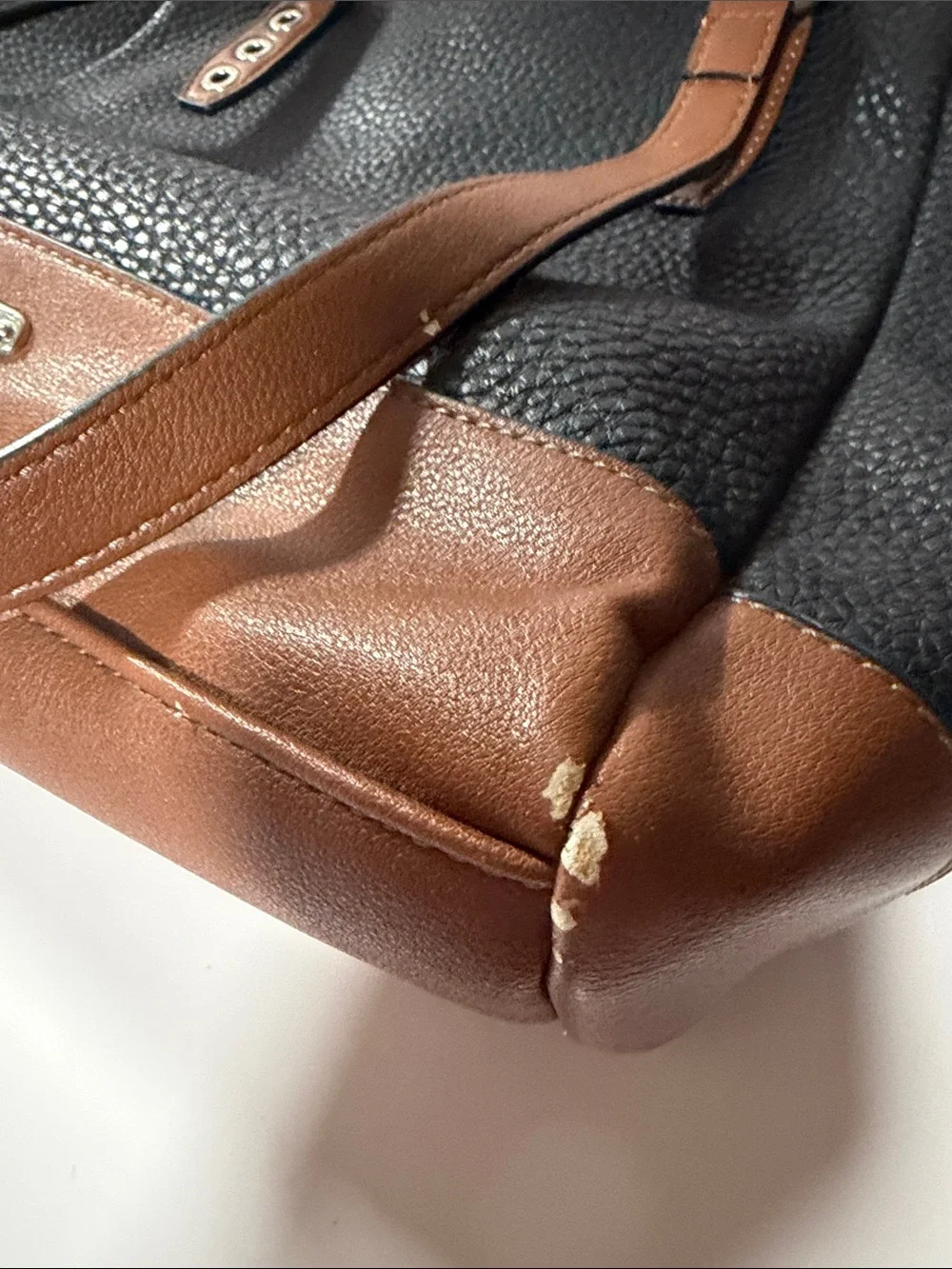 Chaps Black and Brown Two-Tone Pebbled Tote